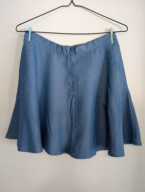 Lulus Medium Skater Skirt Half Circle Denim Blue Boho Cotton High Waist Mini